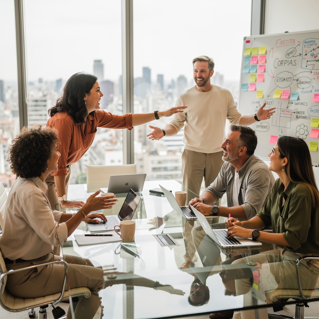 Equipo trabajando en sesión de innovación